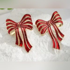 Red and Gold Bow Earrings